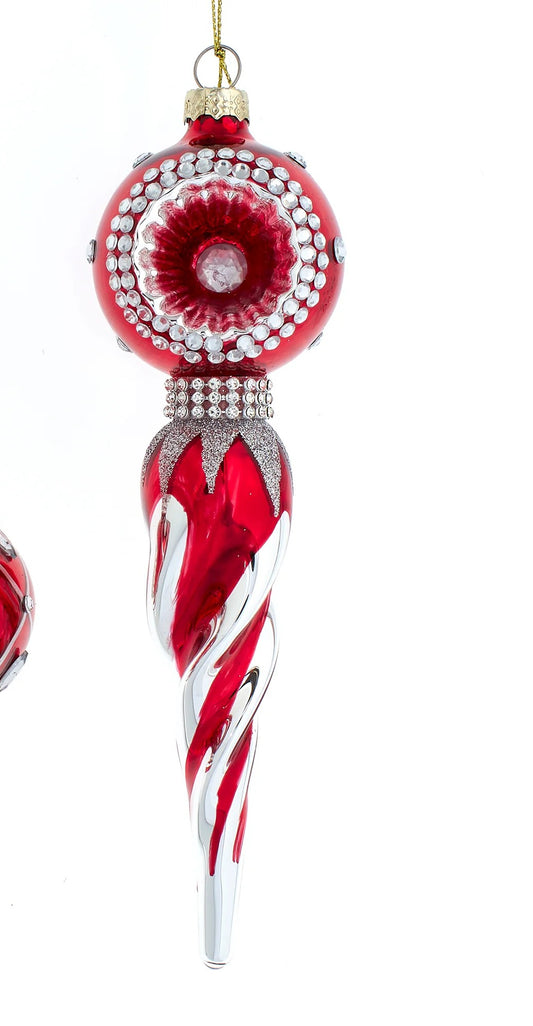 Glass Red & Silver Finial Ornament