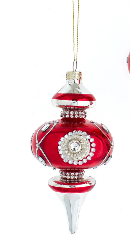 Glass Red & Silver Finial Ornament