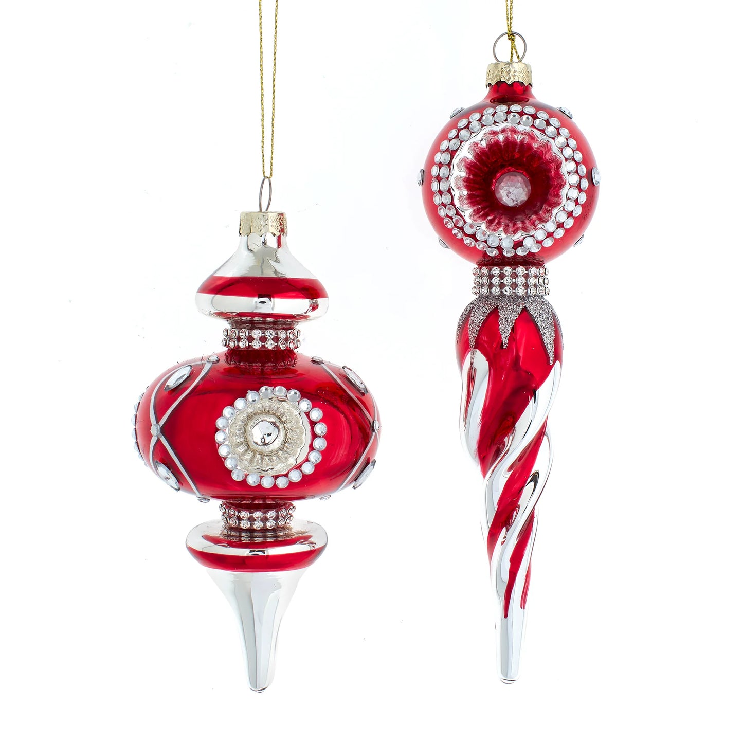 Glass Red & Silver Finial Ornament