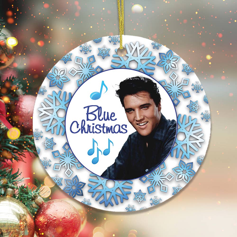 Blue Christmas Elvis Ornament: Circle