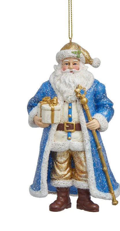 5"RESIN BLUE/GOLD SANTA ORN 2/ASSTD