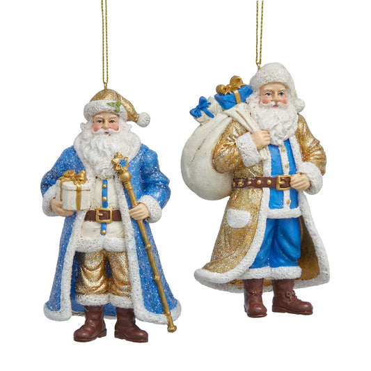 5"RESIN BLUE/GOLD SANTA ORN 2/ASSTD