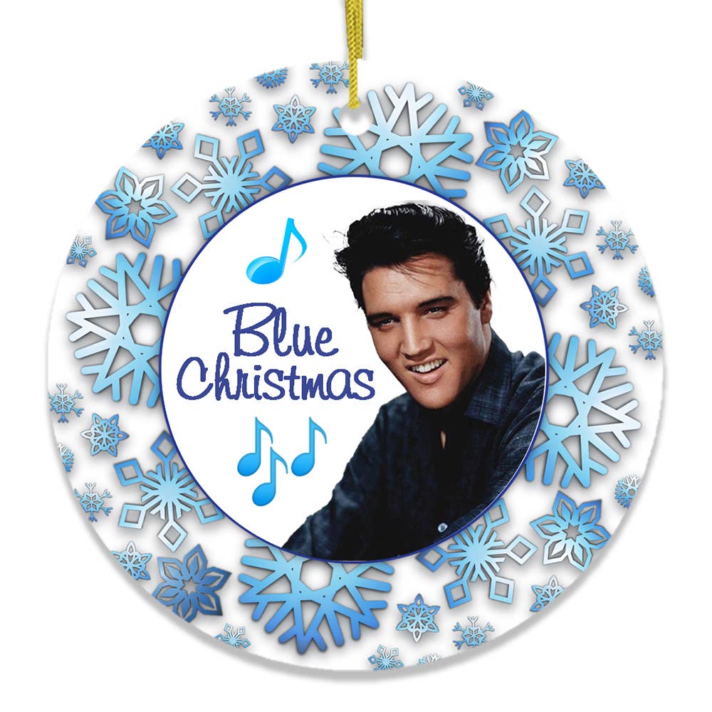 Blue Christmas Elvis Ornament: Circle