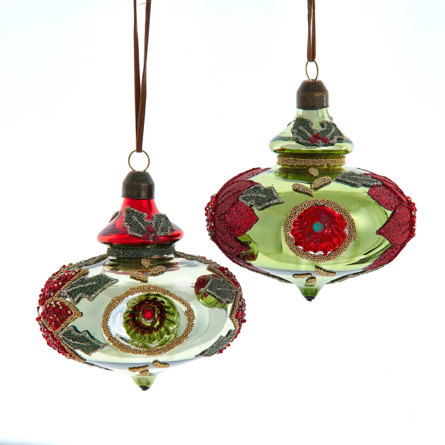 Glass Red & Olive Reflector Finial Ornament