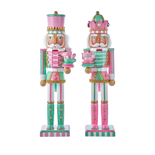 15" Pink & Green Tea Party Nutcrackers, 2 Assorted