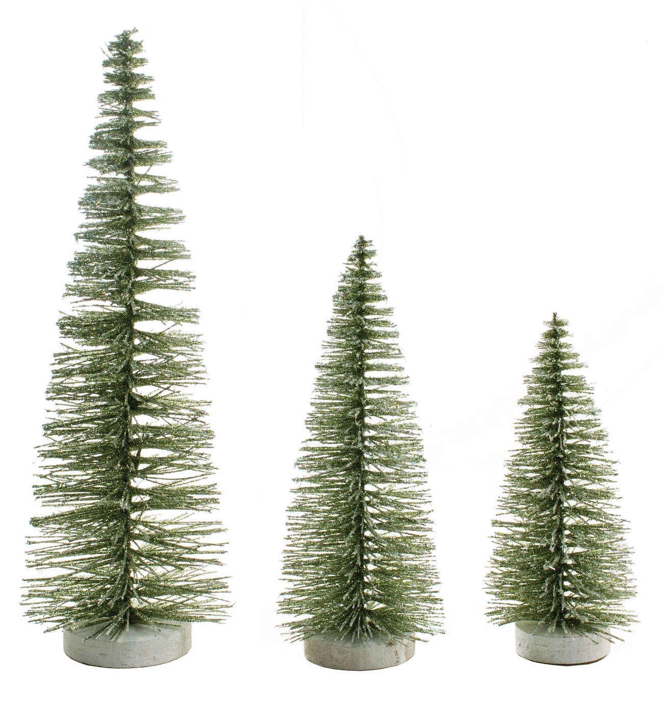 Moss Green Bristle Trees, Iridescent Glitter (Set of 3)