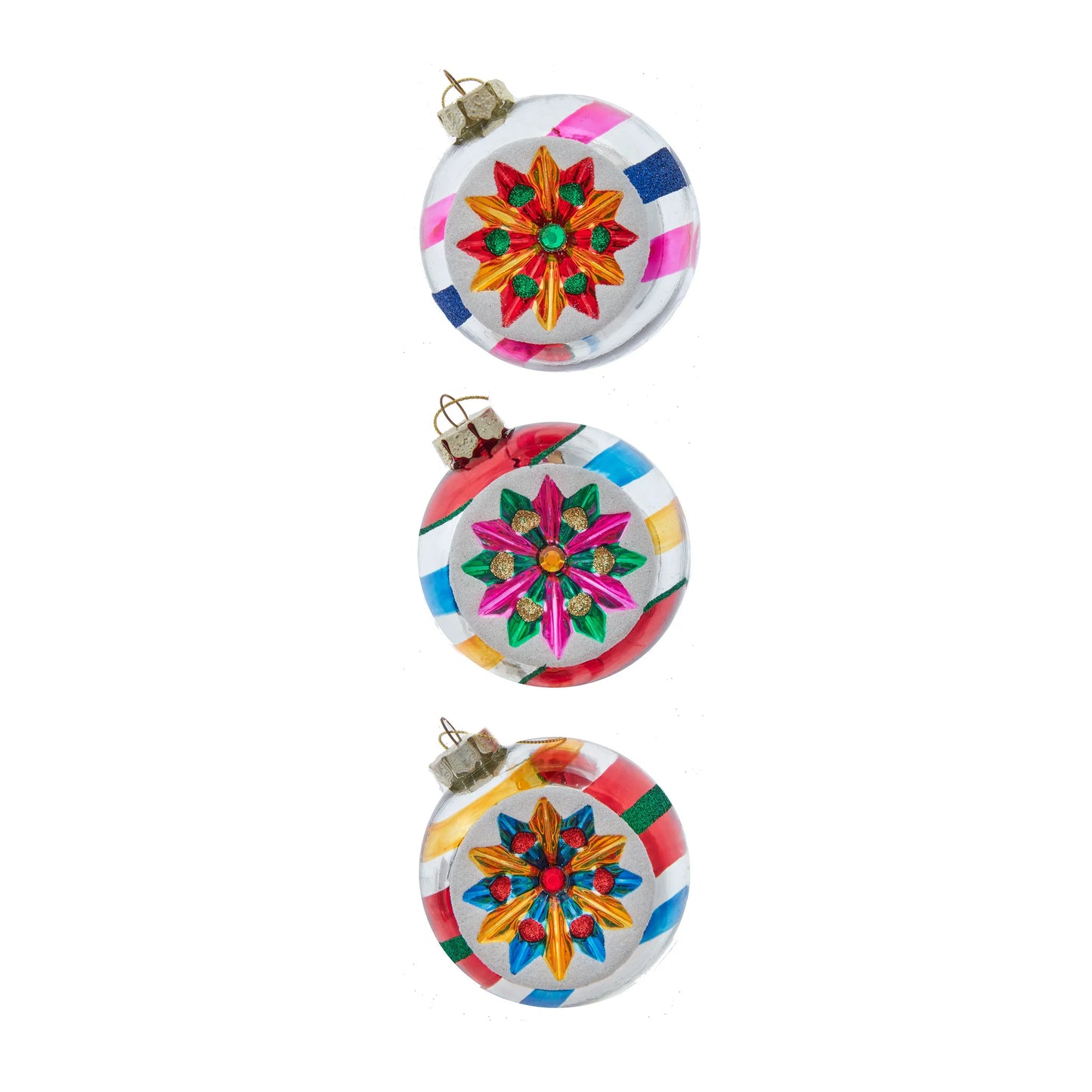 80MM Glass Multicolor Reflector Ornaments, 3-Piece Box