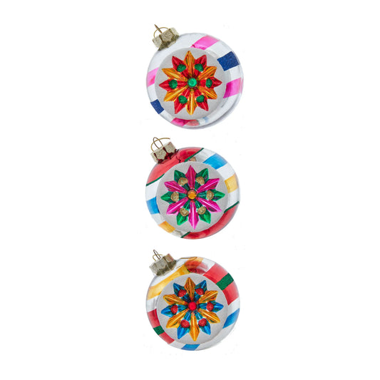 80MM Glass Multicolor Reflector Ornaments, 3-Piece Box