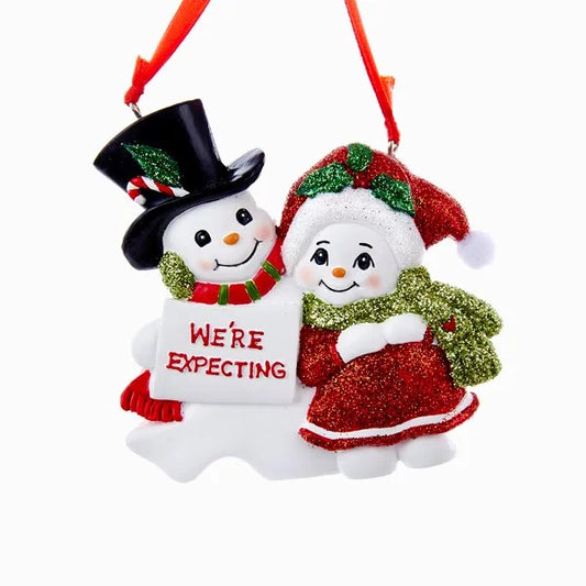 Snow Couple Family Of 2 "We're Expecting" Ornament For Personalization