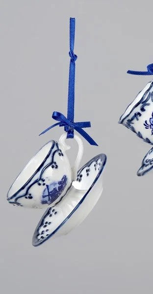 Delft Blue Cup and Saucer Ornaments, 3 Assorted