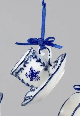 Delft Blue Cup and Saucer Ornaments, 3 Assorted