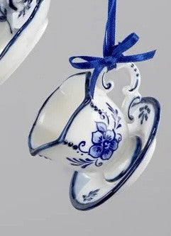Delft Blue Cup and Saucer Ornaments, 3 Assorted