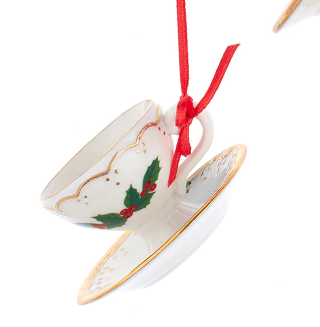 Porcelain Holiday Formal Tea Cup Ornaments, 3 Assorted