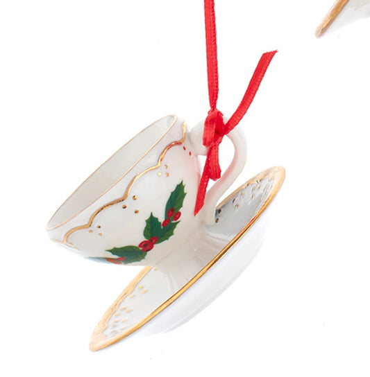Porcelain Holiday Formal Tea Cup Ornaments, 3 Assorted