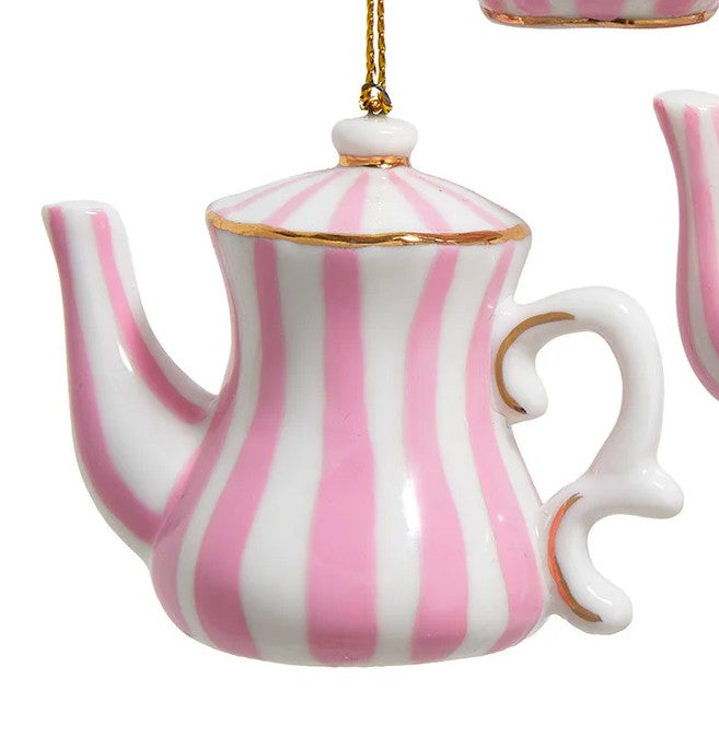 Porcelain Tea Pot With Stripes Ornaments, 3 Assorted