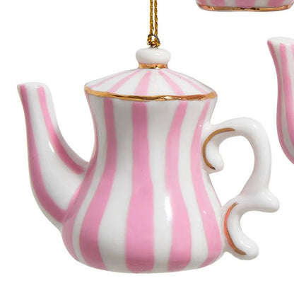 Porcelain Tea Pot With Stripes Ornaments, 3 Assorted