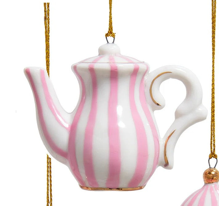 Porcelain Tea Pot With Stripes Ornaments, 3 Assorted