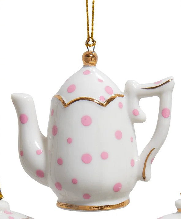 Porcelain Tea Pot With Polka Dots Ornaments, 3 Assorted
