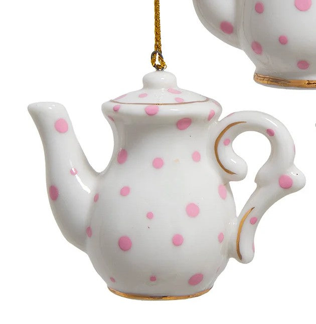 Porcelain Tea Pot With Polka Dots Ornaments, 3 Assorted