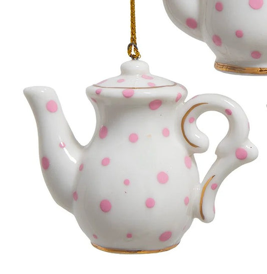 Porcelain Tea Pot With Polka Dots Ornaments, 3 Assorted