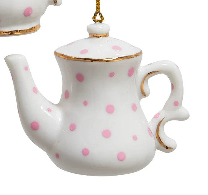 Porcelain Tea Pot With Polka Dots Ornaments, 3 Assorted