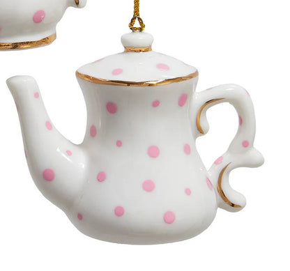 Porcelain Tea Pot With Polka Dots Ornaments, 3 Assorted