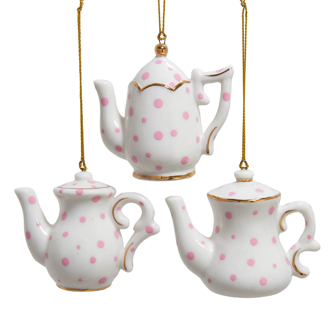 Porcelain Tea Pot With Polka Dots Ornaments, 3 Assorted