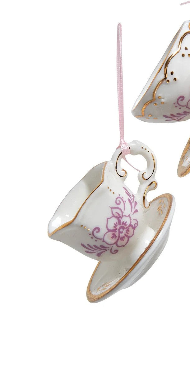Porcelain Tea Cup Ornaments, 3 Assorted