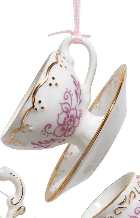 Porcelain Tea Cup Ornaments, 3 Assorted