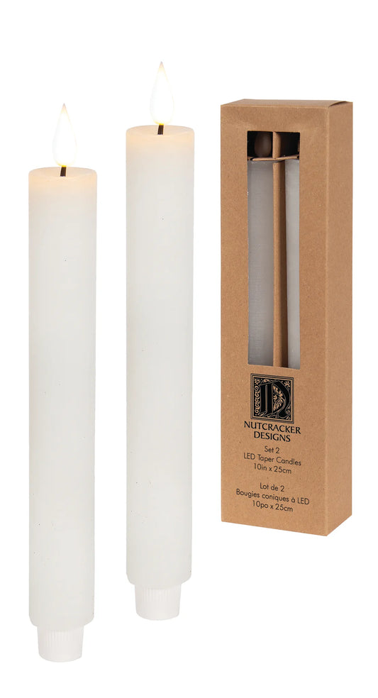White Oversized Led Taper Candles. (Set of 2)