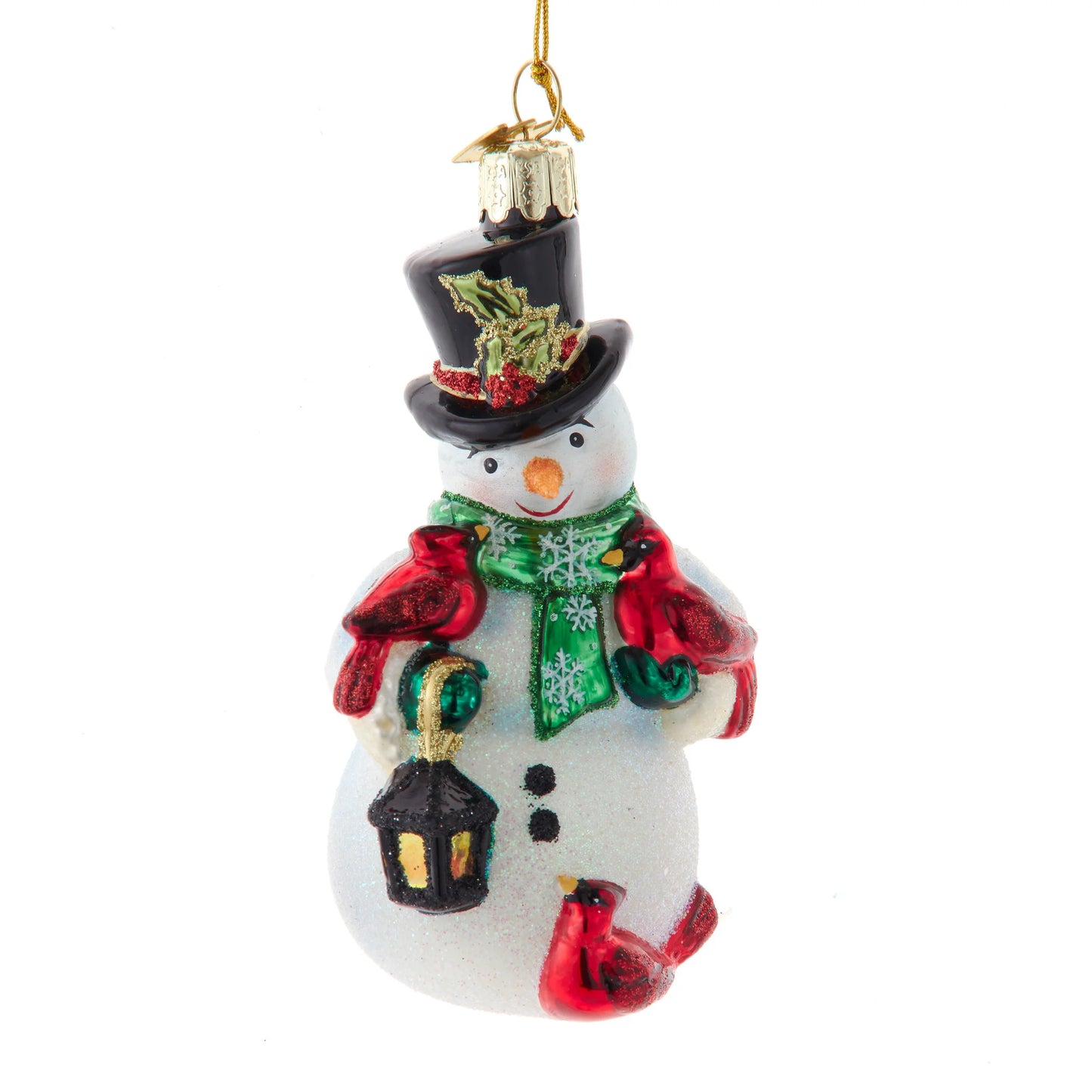 Snowman With Cardinals & Lantern Ornament