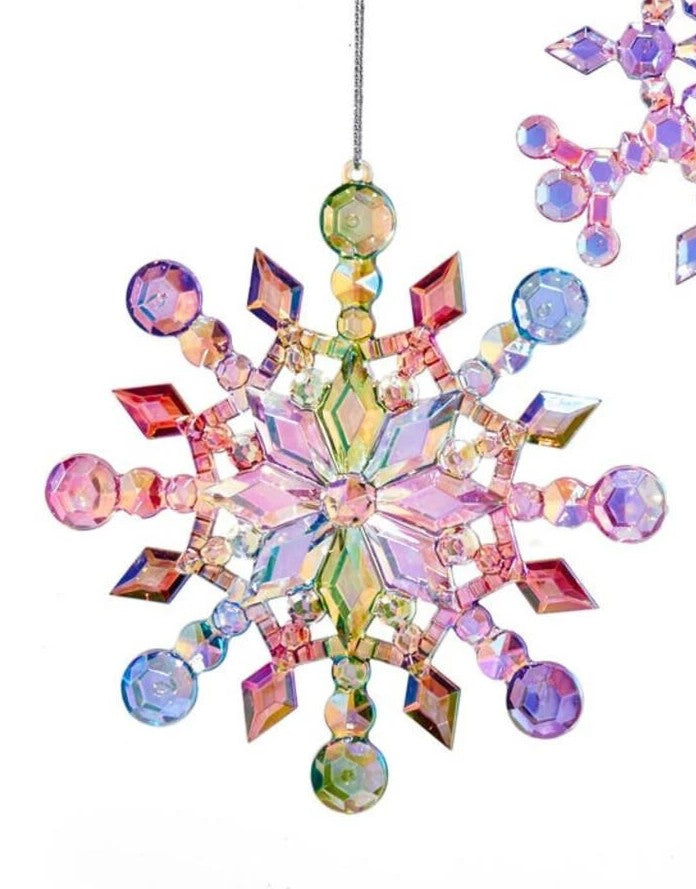 Multicolored Iridescent Snowflake Ornaments, 2 Assorted