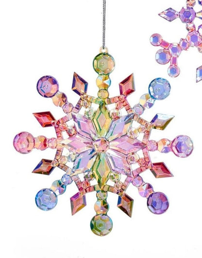Multicolored Iridescent Snowflake Ornaments, 2 Assorted