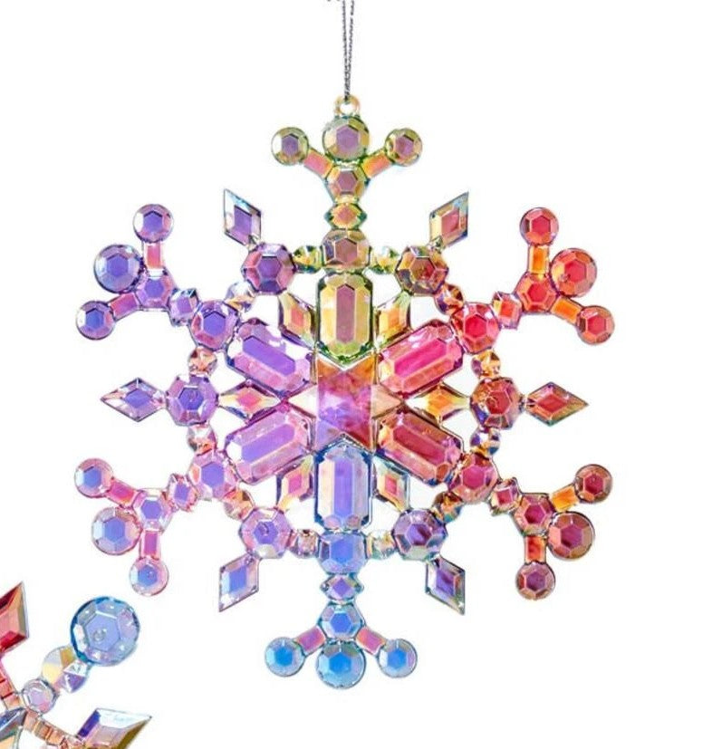 Multicolored Iridescent Snowflake Ornaments, 2 Assorted
