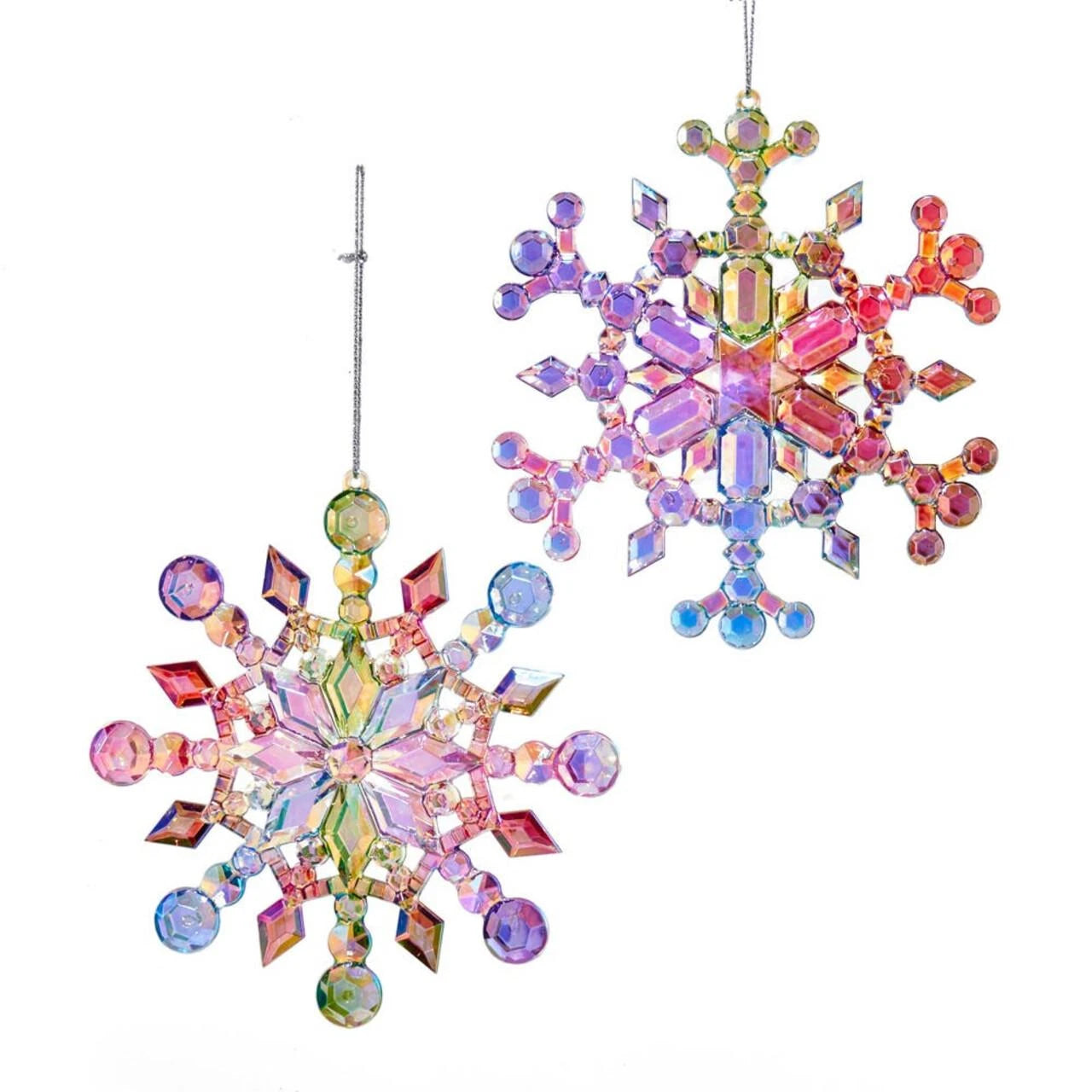 Multicolored Iridescent Snowflake Ornaments, 2 Assorted