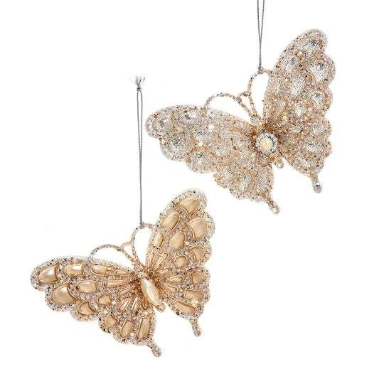 Platinum Butterfly Ornaments, Set of 2