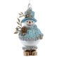 Glass Blue & Platinum Snowman Ornament