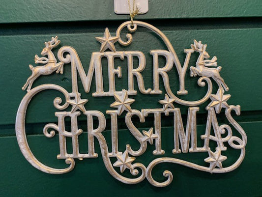 WHITE / GOLD MERRY CHRISTMAS SIGN 5″