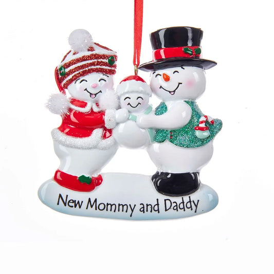 New Mommy and Daddy Snow Family Ornament For Personalization