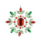 Snowflake gem ornament in cast metal frame, red and green, 3.75 in