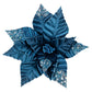 POINSETTIA HEAD BLUE  10" VELVET W/ SEQUINS & GLITTER W/ CLIP
