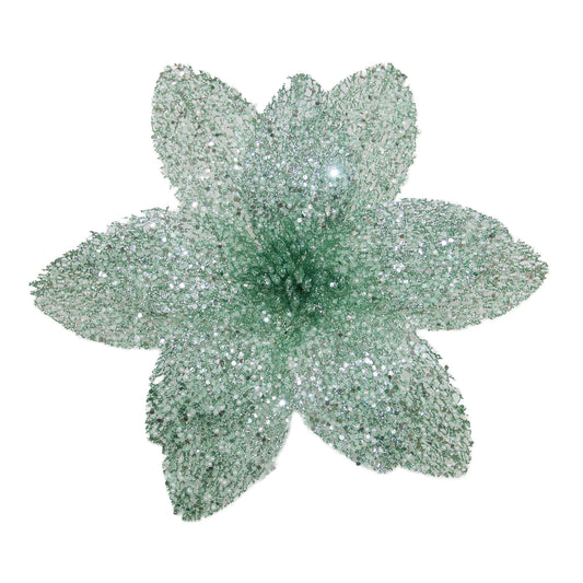 POINSETTIA HEAD MINT GREEN 12″ MESH W/ GLITTER