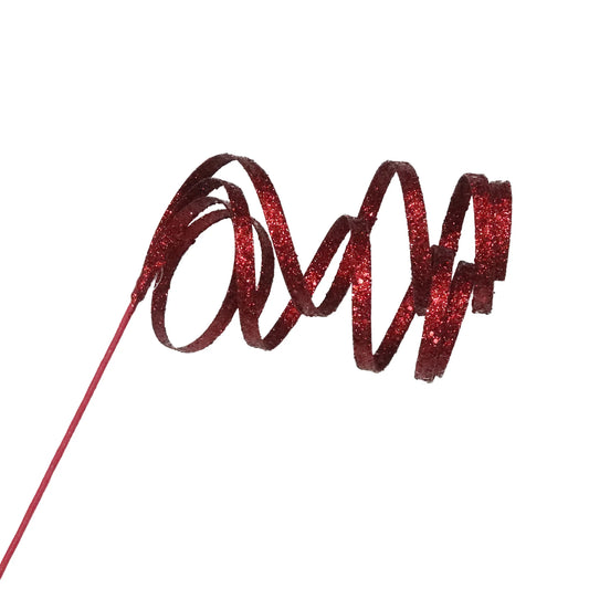 SPRAY CURL HANGING RIBBON BURGUNDY 33.5" GLITTER