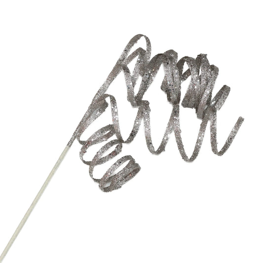 SPRAY HANGING CURL RIBBON PLATINUM 27.5" GLITTER