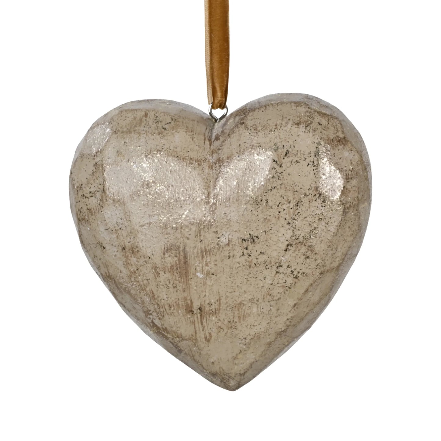HEART WOODEN 3.5" LT. BROWN ANTIQUE GOLD BRUSHED FINISHED ORNAMENT