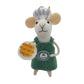 WOOL MOUSE 3"X5" GREEN CHEF APRON HOLDING A WAFFLE ORNAMENT