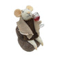 WOOL MOUSE 3"X5" BROWN OUTFIT SITTING W/ A WINE GLASS ORNAMENT