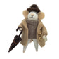 WOOL MOUSE 3"X5" BEIGE COAT HOLDING A CLOSED BLACK UMBRELLA ORNAMENT