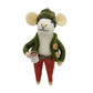 WOOL MOUSE 2.5"X5" GREEN & RED OUTFIT W/HOLDING WHITE CUP ORNAMENT