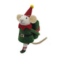 WOOL MOUSE 3"X5" GREEN ELF SUIT W/BROWN BACKPACK ORNAMENT